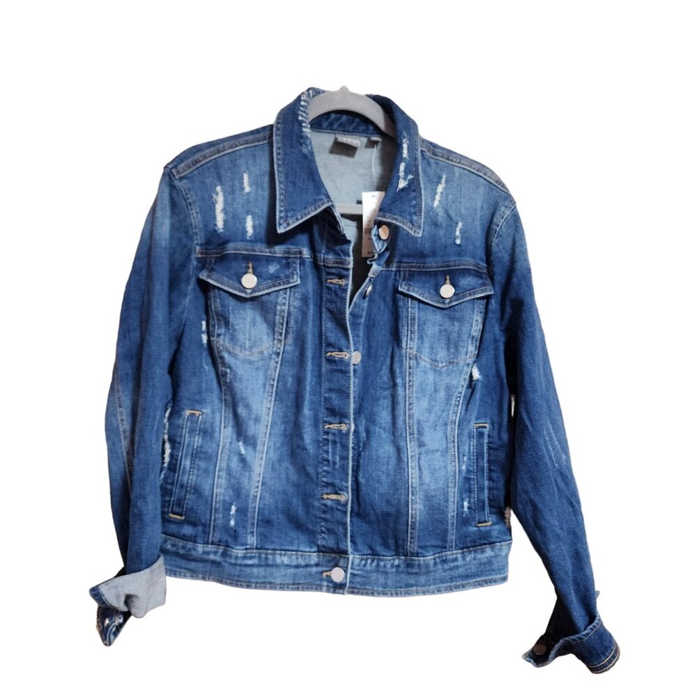 Soho NY & Co. Distressed Denim Jean Jacket Womens size XL NWT MRSP $74.95